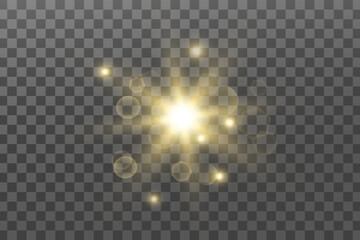 Glowing lights effect. Glitter sparkle isolated. Golden shining star or sun flare. Decoration for Christmas, new year party. Magic photo overlay. Transparent background can be removed in vector file.
