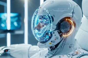 Poster - Cyborg Head with Futuristic Interface.