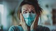 © Zahid - An American woman wearing a medical mask appears scared, frightened, and paranoid due to her concern over viral pandemic illness.