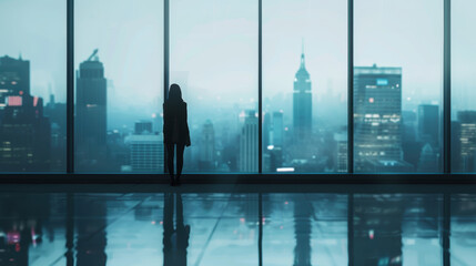 Businesswoman's silhouette against cityscape