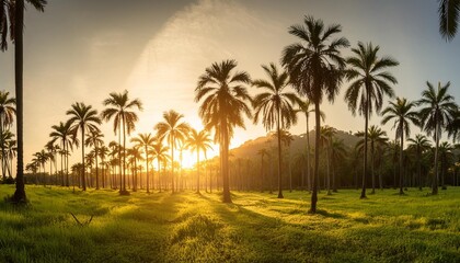 Wall Mural - sunset in the palm forest