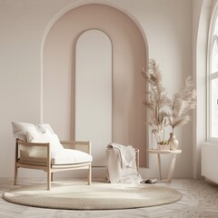 Poster - A sophisticated armchair placed within a minimalist setting with an arched niche creating a serene wallpaper or background