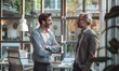 © Onchira - Business man standing brainstorming with his colleague near big glass window in an office