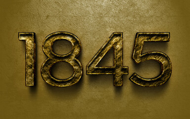 Wall Mural - 3D dark golden number design of 1845 on cracked golden background.
