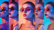 © Generative AI - Beauty Fashion collageof headshots with young beautiful people in summer glasses Concept of fashion style emotions beauty youth and ad : Generative AI