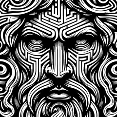 Wall Mural - black and white ancient god pattern