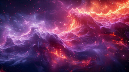 Poster - An abstract purple wave background with glowing particles and lines. Futuristic waves
