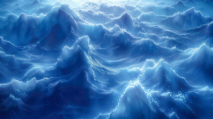 Poster - An abstract blue wave background with glowing particles and lines. Futuristic waves