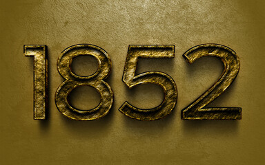 Wall Mural - 3D dark golden number design of 1852 on cracked golden background.