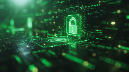 Poster - a green computer screen with a green lock on it