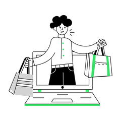 Sticker - Premium outline mini illustration of e commerce 

