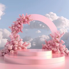 Wall Mural - A pink archway with pink flowers and pink flowers on the archway