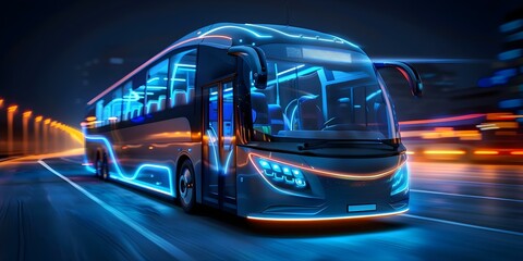 Wall Mural - Digital Rendering of an Autonomous Electric Bus Demonstrating Innovative Smart Vehicle Technology. Concept Transportation Innovation, Smart Vehicles, Electric Mobility, Autonomous Technology