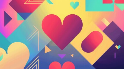 Wall Mural - ultra modern love background wallpaper. colorful, geometric shapes. minimalistic, flat, no shadow, no small details.