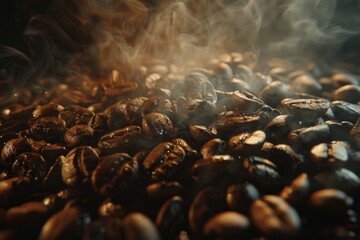 Wall Mural - A pile of roasted coffee bean covers the frame, extreme macro view
