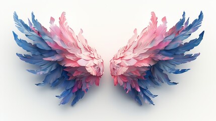 Pink and Blue Angel Wings on a White Background