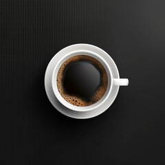 Wall Mural - cup of dark coffee in a white cup, on top of a black table, isolated on black background