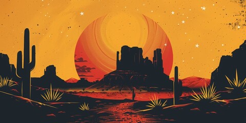 Wall Mural - vector logo design for space and desert