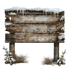 Wall Mural - Wooden signpost covered in snow and icicles, cut out