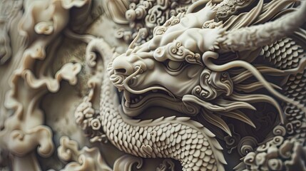 Wall Mural - Intricate details of a bas-relief with a dragon