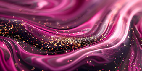 Poster - Color blend, Shiny paint wave, Defocused purple pink gold shimmering texture ink emulsion flow abstract art background