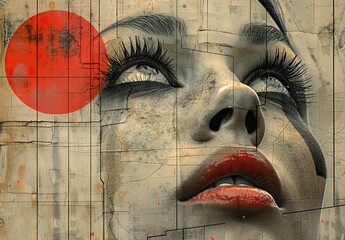 Wall Mural - Graphic hybrid bauhaus design. Creative Art Surrealism. Woman's face