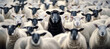© Pixel Vest - A black sheep among a flock of white sheep, raising its head as a leader - symbolizing standing out from the crowd, individuality, uniqueness, and possessing special skills and identity distincted
