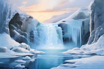 Beautiful huge waterfall. Generative ai.
