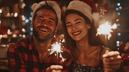 Canvas Print - The couple with Christmas sparklers