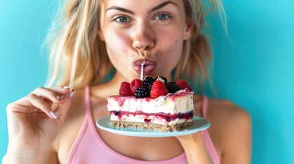 Canvas Print - The woman eating dessert