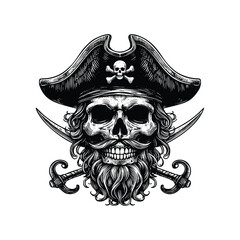 Wall Mural -  Pirate skull illustration.Vintage engraving isolated pirate skull ink sketch. black and white hand drawn pirate skull vector illustration