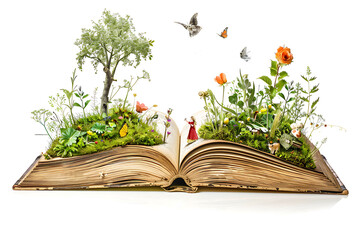 Wall Mural - An open book with magical characters and a fairy-tale world.