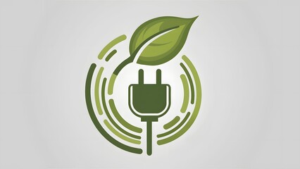 A green icon that combines a leaf and a power plug. The leaf is positioned at the top, while the power plug forms a circular loop around it.Below the icon, there's a textual label that reads RENEWABLE