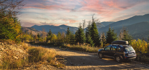 Wall Mural - car for traveling with a mountain road