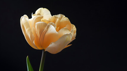 Poster - Soft cream tulip flower isolated on black background : Generative AI