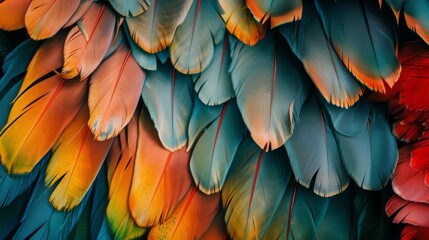 Wall Mural - Colorful Parrot Feathers Close Up Macro Photograph