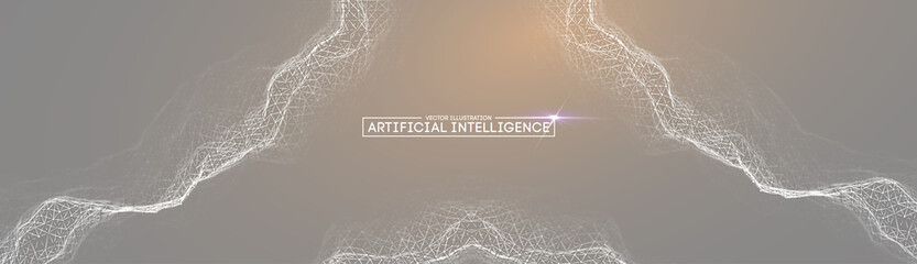 Fototapete - Abstract technology concept with glowing white wireframe