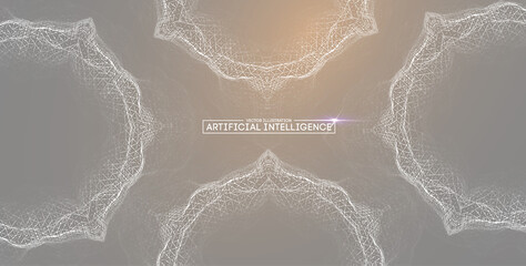 Fototapete - Abstract technology concept with glowing white wireframe