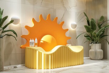 Wall Mural - Sun-Themed Bathroom Decor with Yellow and White Accents