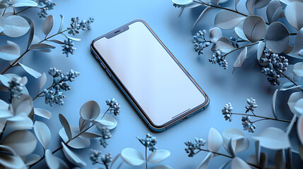 Wall Mural - smartphone with blank screen on light blue background