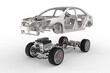 © patruflo - Drivetrain, chassis and car body -explode view. Vehicle body construction. Car assembly.  Automotive Technology Concept
