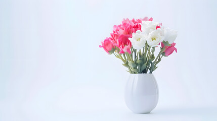 Poster - pink and white flowers in vase on white background : Generative AI