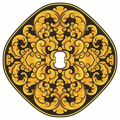 Wall Mural - Isolated ornamental design. Ornamental elements for your designs. Black and gold colors. Floral carving decoration for postcards, invitations, social media or wedding.