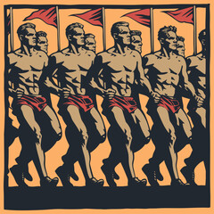 Soviet athletes demonstration, vector illustration