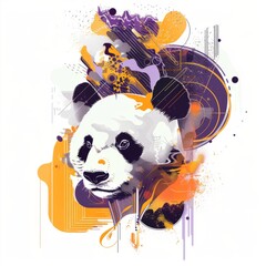 Wall Mural - Psychedelic Digital Illustration of Panda Head with Vibrant Abstract Patterns and Bold Colors