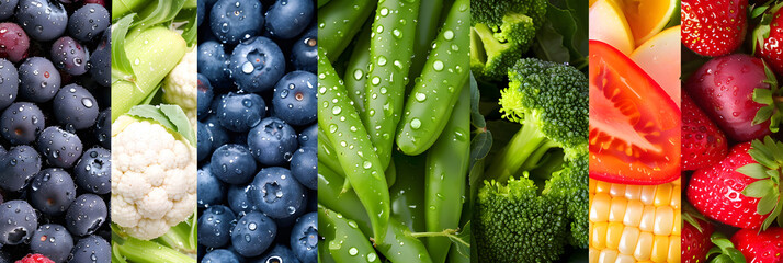 Close-Up of Blueberries, Tomatoes, Corn, Strawberries, Peas, Kiwi: Healthy Eating