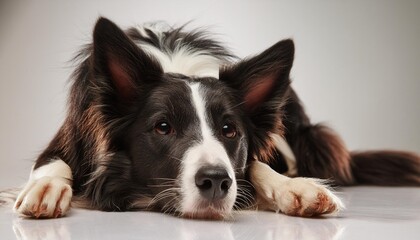 Wall Mural - hubscher border collie hund liegt auf weissem hintergrund