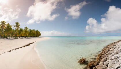 Sticker - panoramic view of a beach on the fakarava atoll in french polynesia