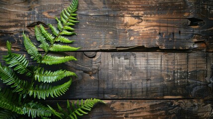 Wall Mural - Fern Leaves on Aged Dark Wood Space for Text