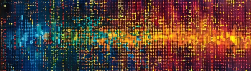 Wall Mural - Abstract Colorful Pixelated Background - A vibrant background with various pixelated dots in red, yellow, blue, and green colors on a black background.
